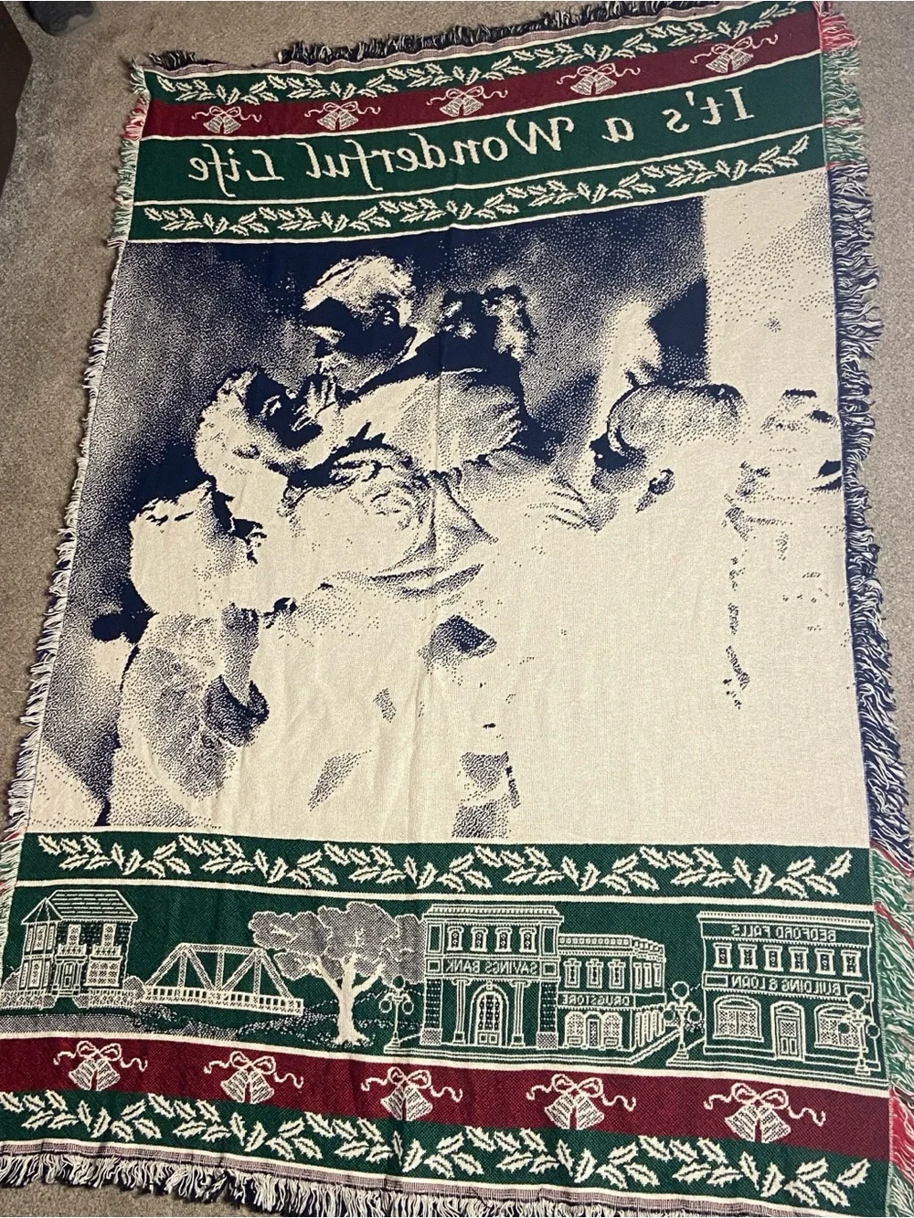 It’s a Wonderful Life, Bedford Falls, Woven Tapestry Throw Blanket with Tag